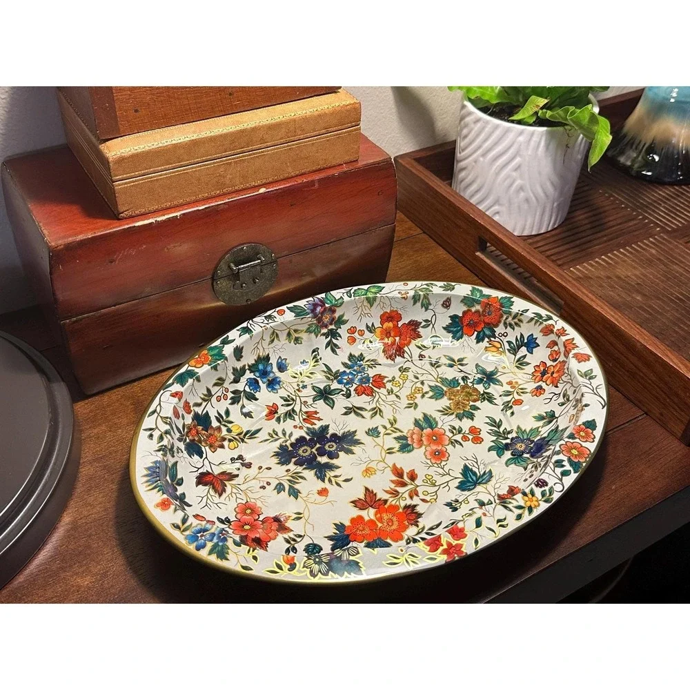 Vintage Daher Oval Tin Tray Decorated Ware Cottagecore Floral Made in England
